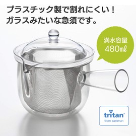 Akebono Sangyo TW-3738 Stainless Steel Teapot, Stainless Steel Mesh, Teapot Type, Large, Made in Japan, Clear Tea, Clear Teapot, Made of Plastic, Crack-resistant, Easy to Drain and Pour, Fine Stainless Steel Strainer, Clear Teapot