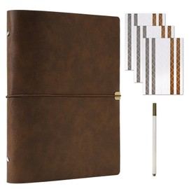 Vienrose Leather Scrapbook Photo Album with 100 Pages Kraft Paper for 4x6 5x7 6x8 Photos, Vintage binder 3 ring DIY Memory Book for Valentines Anniversary Christmas Birthday Travel Brown