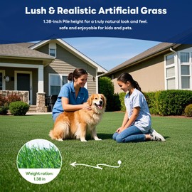 Artificial Grass Turf 6.5x15 FT, 1.38" Thickened Realistic Fake Grass Mat, Indoor/Outdoor Synthetic Lawn with Drainage Holes, UV Resistant Low Maintenance Carpet for Garden, Patio, Pets