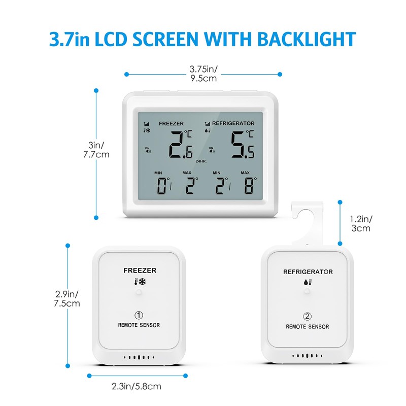 Brifit Digital Refrigerator Thermometer, 3.7 inch LCD Backlight Freezer Thermometer