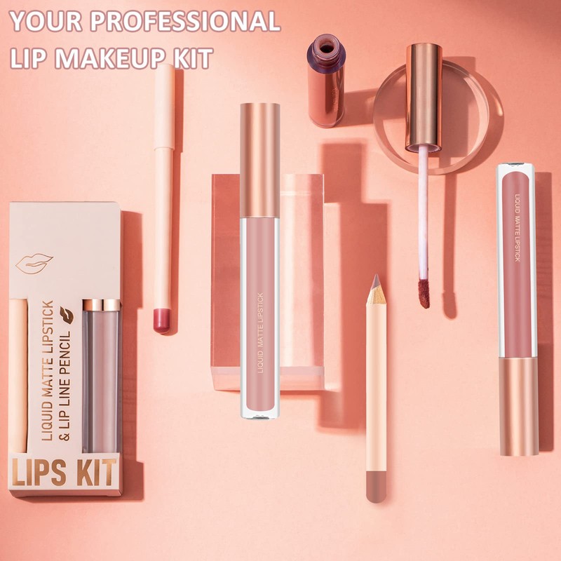 Prreal 2 x Lip Liner and Lipstick Makeup Set, Matte