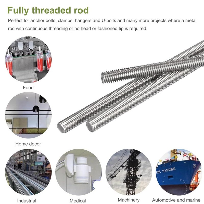 FarDeer Fully Threaded Rod,M6/M8/M10 304 Stainless Steel Long Threaded Screw,Right