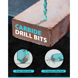 EZARC Masonry Drill Bit Set, Concrete Drill Bit Set with Hex Shank for Brick/Cement/Tile/Block/Plastic/Glass/Wood/Metal, Carbide Drill Bit Tip 5/32"-3/8", 5PCS