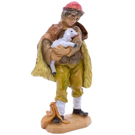 VILLAGE GIFT IMPORTERS Nativity Villager Carrying Lamb Wearing a Cape | 4" Tall Figurine for Bethlehem Manger Scene | Indoor Table Top Statue for Christmas Holiday Creche | Made in Italy
