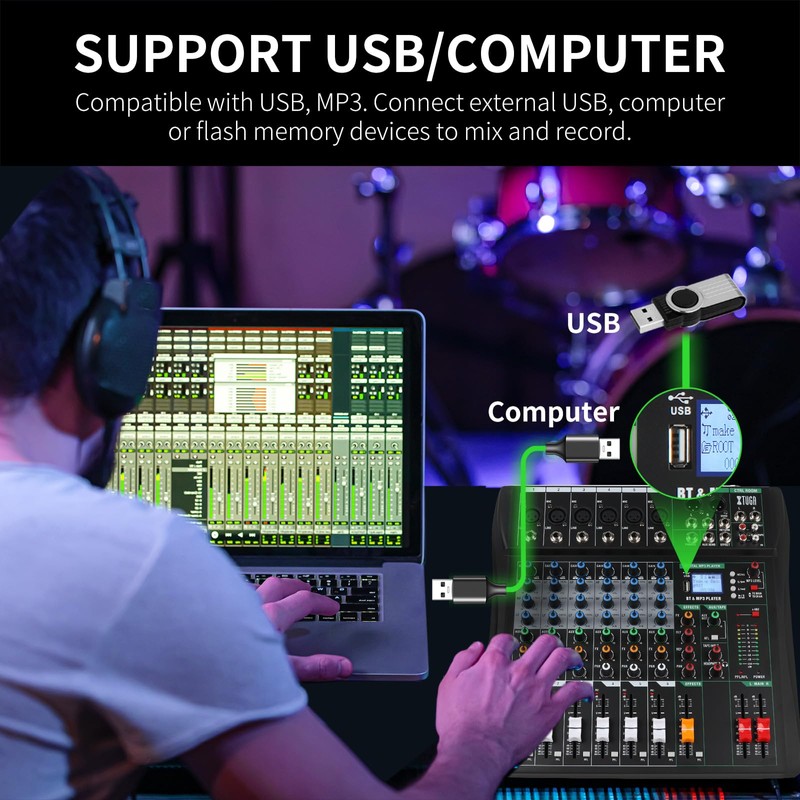 XTUGA Audio Mixer 6 Channel Sound Mixer Board, Audio Interface,
