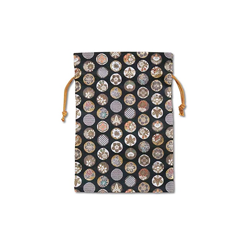 Drawstring Nishijin Textile Brocade (Maruka Crest (Black))