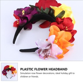 Lurrose 1PC Halloween Rose Flower Headband, Day of The Dead Flower Crown, Mexican Flower Headpiece for Halloween Cosplay Carnival Party