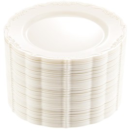 DaYammi 60Pcs Ivory Disposable Plates Heavy Duty Appetizer Plates Disposable Plastic Plates Desechables Elegantes Dessert Platos Disposable 7.5 Inch for Party and Wedding