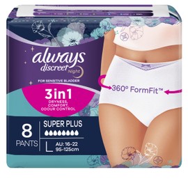 Always Discreet Incontinence Underware, Super Plus Large, 8 Pack