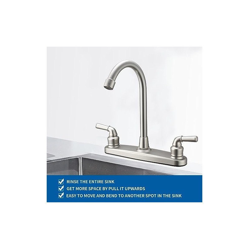 RV Non-Metallic Kitchen Faucet Brushed Nickel Two Handle-8" Main Body-High