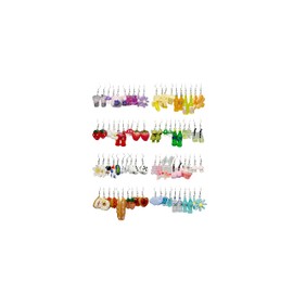 GIFIKOI 30-40 Pairs Weird Cute Funny Earrings Gummy Bear Duck Mushroom Fruit Flowers Drop Dangle Earrings for Women Aesthetic Earrings Food Animal Earrings Bulk, Metal Paper Acrylic, Cubic Zirconia