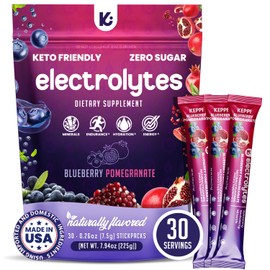 Keppi Electrolytes Powder Packets – Blueberry Pomegranate 30 Servings – No Sugar Hydration Supplement with Potassium, Magnesium, Sodium – Keto, Vegan, Fasting-Friendly, Zero Calorie Hydration Packets
