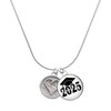 Delight Jewelry Silvertone Heart Outline - Round Seal Script Class of 2025 Dome Charm Necklace, 18"