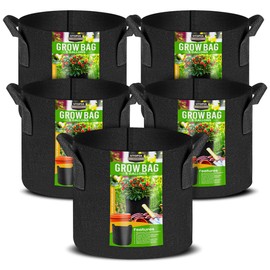 Utopia Home 5-Pack 5 Gallon Nonwoven Fabric Grow Bags Suitable for Vegetables Flowers Mushroom, Heavy Duty Thickened Aeration Fabric Planters Pots with Handles (Black)