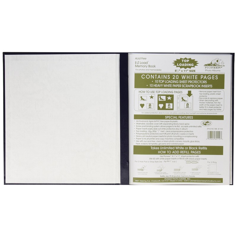 Pioneer 8-1/2 Inch by 11 Inch Leatherette Postbound Album, Navy