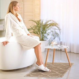 ZALL Tan Waffle Bath Mat,Super Absorbent Non Slip Bathroom Rug,Brown 24x36inch, Geometric Diamond Machine Washable Ultra Soft Floor Mats