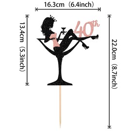 1 decoración para tartas de 40 cumpleaños para niña sentada con purpurina, dulce y cuarenta y tacón alto, para niñas, damas, maquillaje, spa, saludos a fiesta de cumpleaños 40, suministros de