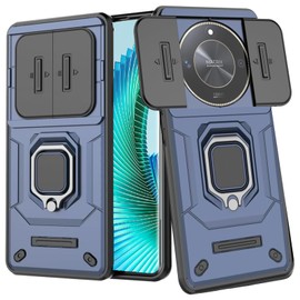 KZIOACSH Case for HONOR Magic6 Lite 5G,Minitary Grade Anti-Scratch Matte Back Soft TPU Protective Case[Slide Camera Cover][360 Rotaring Kickstand] Shockproof Tough Shell for HONOR Magic6 Lite 5G Blue