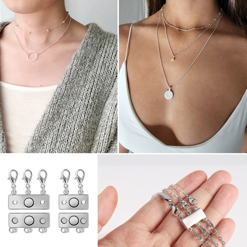 Magnetic Necklace Clasps, 2PCS 14 Whitegold Multi Magnetic Necklace Layering