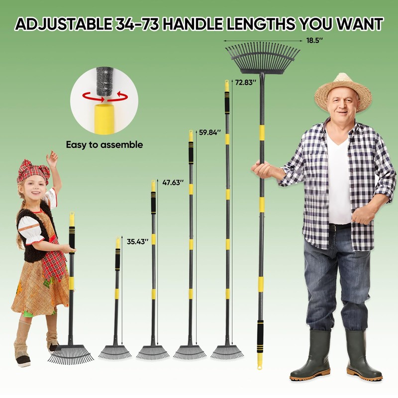 Coopvivi Garden Leaf Rakes, 6FT Rake for Lawns Heavy Duty