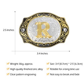 BBOTEN Western Initial Letters Belt Buckle ABCDEFG to XYZ Golden Alphabet Letters Belt Buckles for Men Women Cowboy, R