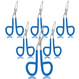 VISION TEK MED 6 Pieces Tweezers Scissor Handle Curved Tip Scissor Shaped Eyebrows Tweezers for Hair Plucker Remover Facial Hair Eyebrows Care (Sky Blue)