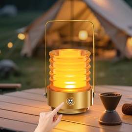Outdoor Portable Table Lamp, 3 Colors Rechargeable Cordless LED Desk Lamp, Battery Operated Stepless Dimmable Touch Night Light, Small Lamp for Nightstand Bedside Bedroom Bar Camping Patio (Gold)