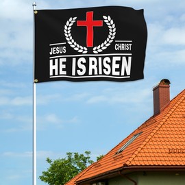 Jesus Christ He Is Risen Flag 3x5 Ft American Jesus Flag for Outside Polyester Double Sided Christian Flag for House Wall Outdoor Farm Yard Faith Patriotic Banner Decor