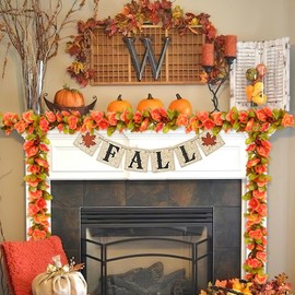 Weldomcor Pack of 8 Artificial Orange Garland 40 FT Flower Garland Roses Vines Silk Flowers Outdoor Hanging Artificial Flowers Decoration for Wedding Arch Bedroom Wall Backdrop Garden Decoration