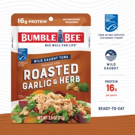 Bumble Bee Roasted Garlic & Herb Seasoned Tuna, 2.5 oz Pouches (Pack of 12) - Ready to Eat - Wild Caught Tuna Packet - 16g Protein per Serving - Gluten Free
