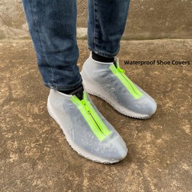 LSDWL Waterproof Shoe Covers with Zipper,Reusable Silicone Rain Overshoes for Men & Women,Keep Shoes Dry in Rain,Snow,Mud (Zipper Clear, X-Large)