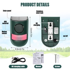 Qualirey Solar Sound and Light Alarm Motion Sensor 129db Outdoor Security Siren Waterproof Activated Detector Driveway Alarm 6 LEDs Flash Warning Deterrent Strobe System for Home, Farm(Green,2 Pack)