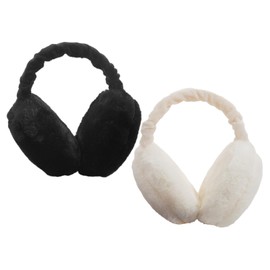 LdawyDE Women's Ear Warmers, Ear Warmers Children, 2 Pieces, Winter Plush Earmuffs, Foldable, Adjustable Ear Warmer, Warm Ear Warmers for Women and Children, Black, white