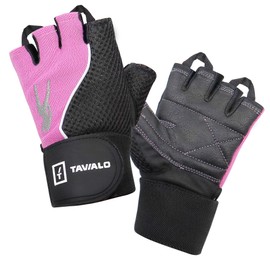 TAVIALO Fitness Gloves Training Gloves for Women Size M (16-19cm) Pink Black Double Reinforced Leather Palm
