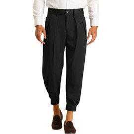 Lars Amadeus Black Cropped Pants for Men's Solid Color Double Pleated Tapered Dress Pants 30 Black