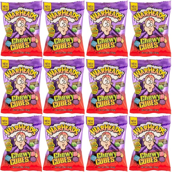 Warheads Chewy Cubes Mildly Sour Wildly Sweet Bag, 5 Ounce Bags - 12 Bags