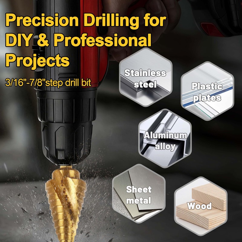 3/16"-7/8" Step Drill Bit | Compatible with DeWalt DWA1786IR -