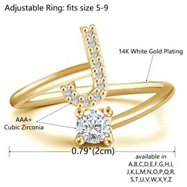 Haoze Initial Letter Ring for Women Rose Gold Stackable Alphabet Rings with Initial Adjustable Crystal Inlaid Initial Rings(J Gold)