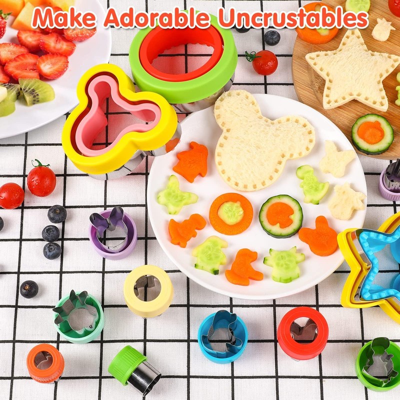 30Pcs Sandwich Cutter and Sealer for Kids Fruit Cutters Shapes