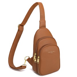 INICAT Crossbody Sling Bags Fanny Packs Leather Purses Chest Bag for Women(Brown)