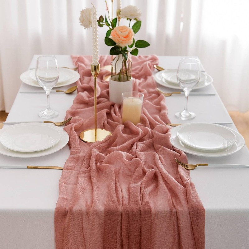 AOKSUNOVA Table Runner Cheese Cloth Dusky Pink 400 x 80