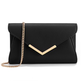 Milisente Clutch Bags For Women Wedding Leather Evening Bag Metallic Shoulder Purse（Embossed-L Black）