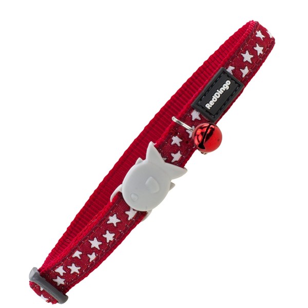 Red Dingo Deisgner Cat Collar, White Stars on Red 12mm x (20-32cm)