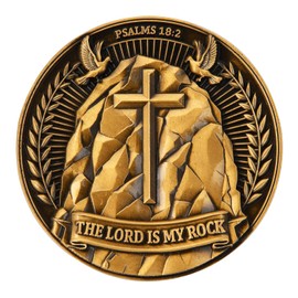 Psalm 18:2 Christian Bible Verse Coin – Rock and Cross Design, Faith and Strength Keepsake, Religious Inspirational Gift (Single Coin)