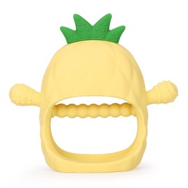 Socub Silicone Baby Teething Toy for Infants 12 Months+, BPA Free Never Drop Silicone Mitten Teether Toy for Soothing Sore Gums, Baby Chew Toys for Sucking Need (Yellow