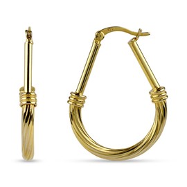 LeCalla Sterling Silver Hoop Earrings 14K Gold-Plated Lightweight Classic Oval Twisted Italian Design Click-Top Hoops Earring for Women 35 MM
