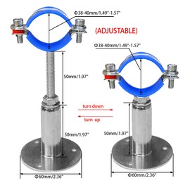 POTONZ Wall Mount Ceiling Mount Pipe Supports,Adjustable Pipe Clamps Stainless Steel 304,2PCS Suitable for Pipe OD 38-40mm Adjustable Height 50-100mm
