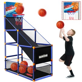 Arcade Basketball Game Set for Kids, Boy Toys Basketball Hoop with 4 Balls for 3 to 12 Years Old, Adjustable Height w/Pump & Storage Net for Kids Indoor Outdoor Sports Play, Christmas Birthday Gifts