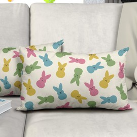 Spring Easter Lumbar Pillow Covers 12x20 Set of 2 Easter Colorful Bunny Rabbit Holiday Decorative Throw Pillows Easter Decorations Pillowcase Cotton Long Cushion Cover Decor for Home Couch Bed Soft