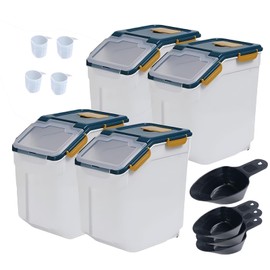 Mairuker Large Flour Storage Container Bin 25lb,4 Pack Airtight Rice Storage Containers with Wheels Seal Locking Lid BPA Free with Measuring Cup,Scoop for Flour, Rice, Grain, Dry Food - Dark Blue